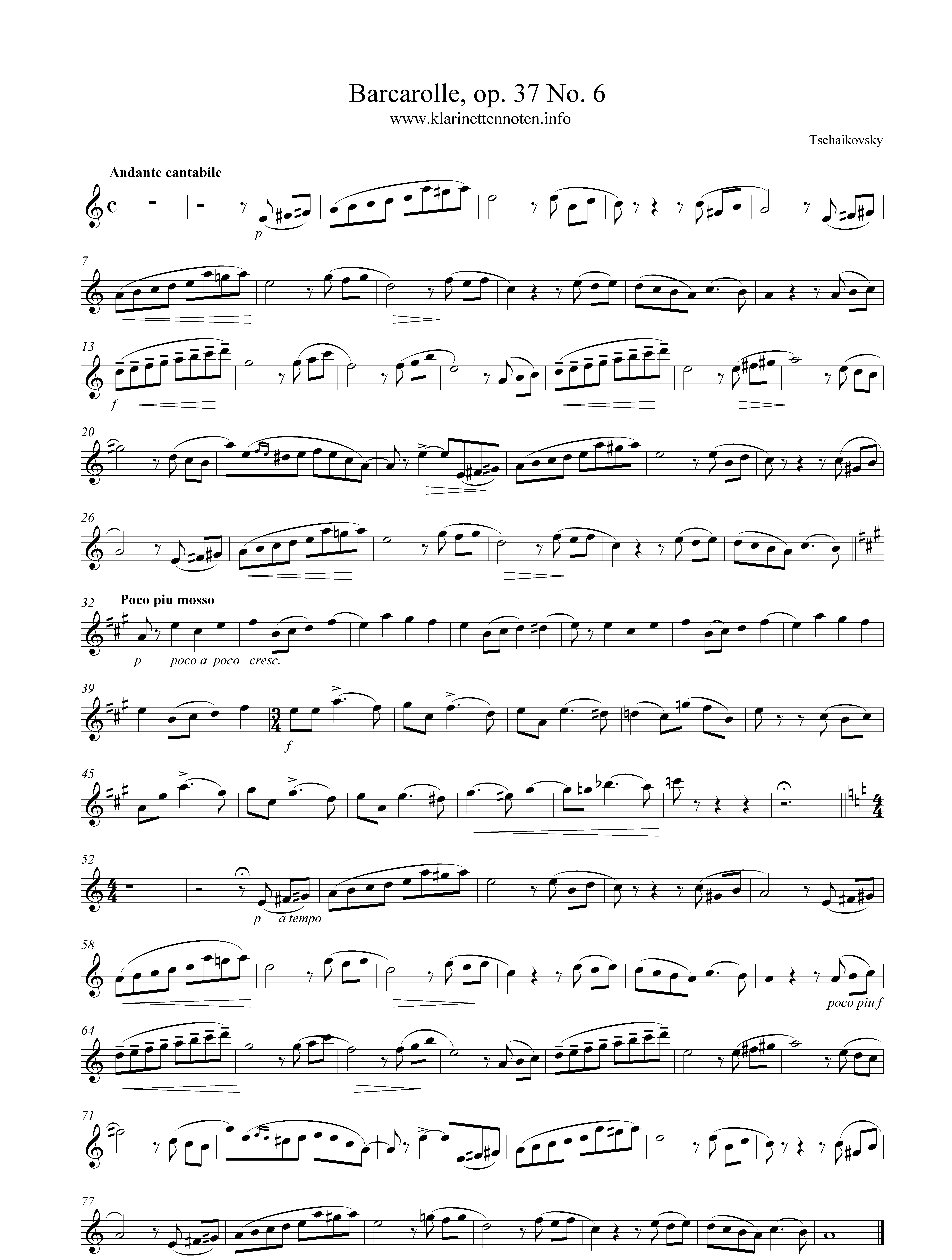 Barcarolle, op37 No.6 - Clarinet, Tschaikovsky